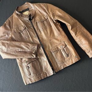 Womens Y2K Point Zero Brown Faux Leather Moto Jacket | Medium